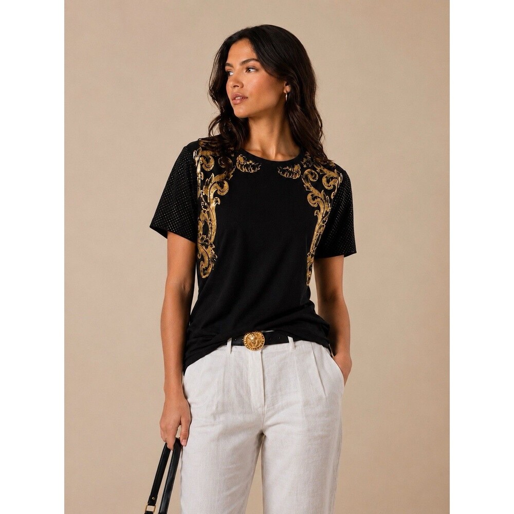 Versace Collection Black N Gold T Women Sz 8/44 Sequins Sleeve Baroque NWOT